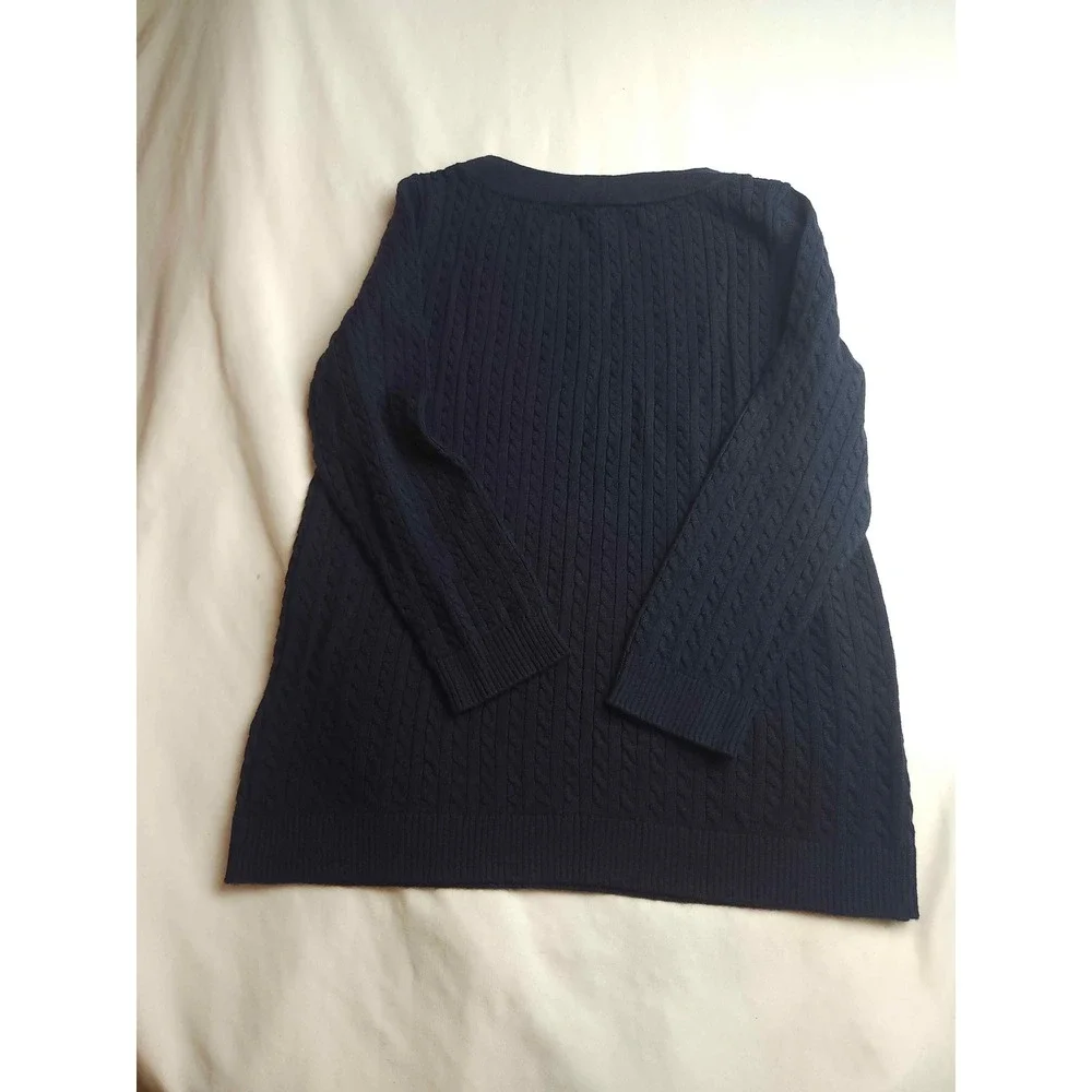 Brooks Brothers Navy Blue Cable Knit Cotton Cashmere Sweater 3/4 Sleeve Womens L